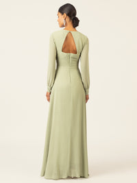 APART Langes Chiffon Kleid mit Plisseefalten | olive