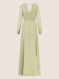 APART Langes Chiffon Kleid mit Plisseefalten | olive