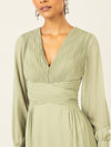 APART Langes Chiffon Kleid mit Plisseefalten | olive