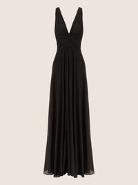 APART Langes Chiffon Kleid mit V-Ausschnitt vorne und Hinten | schwarz