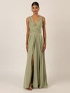 APART Langes Chiffon Kleid mit V-Ausschnitt vorne und Hinten | olive