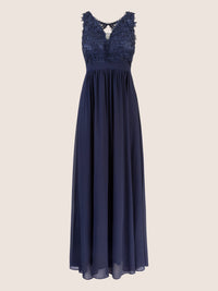 APART Langes Chiffon Kleid mit tiefer V-Ausschnitt | navy