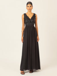 APART Langes Chiffon Kleid mit tiefer V-Ausschnitt | schwarz
