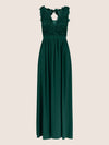 APART Langes Chiffon Kleid mit tiefer V-Ausschnitt | dunkelgrün