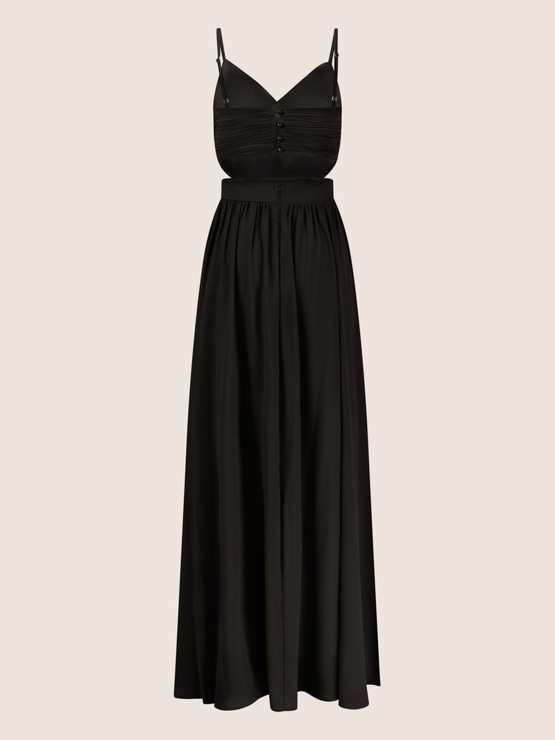 APART Langes Chiffon Kleid mit verstellbaren Spaghettiträgern | schwarz