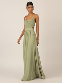 APART Langes Chiffon Kleid mit verstellbaren Spaghettiträgern | olive