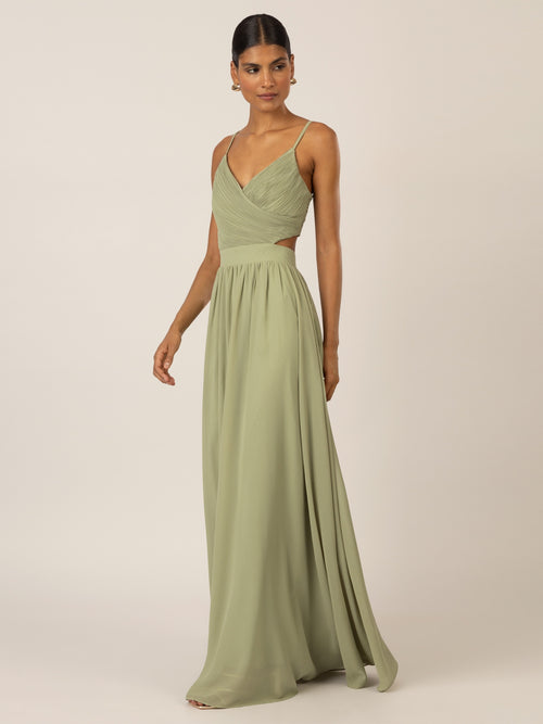 APART Langes Chiffon Kleid mit verstellbaren Spaghettiträgern | olive image 1