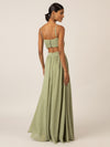 APART Langes Chiffon Kleid mit verstellbaren Spaghettiträgern | olive