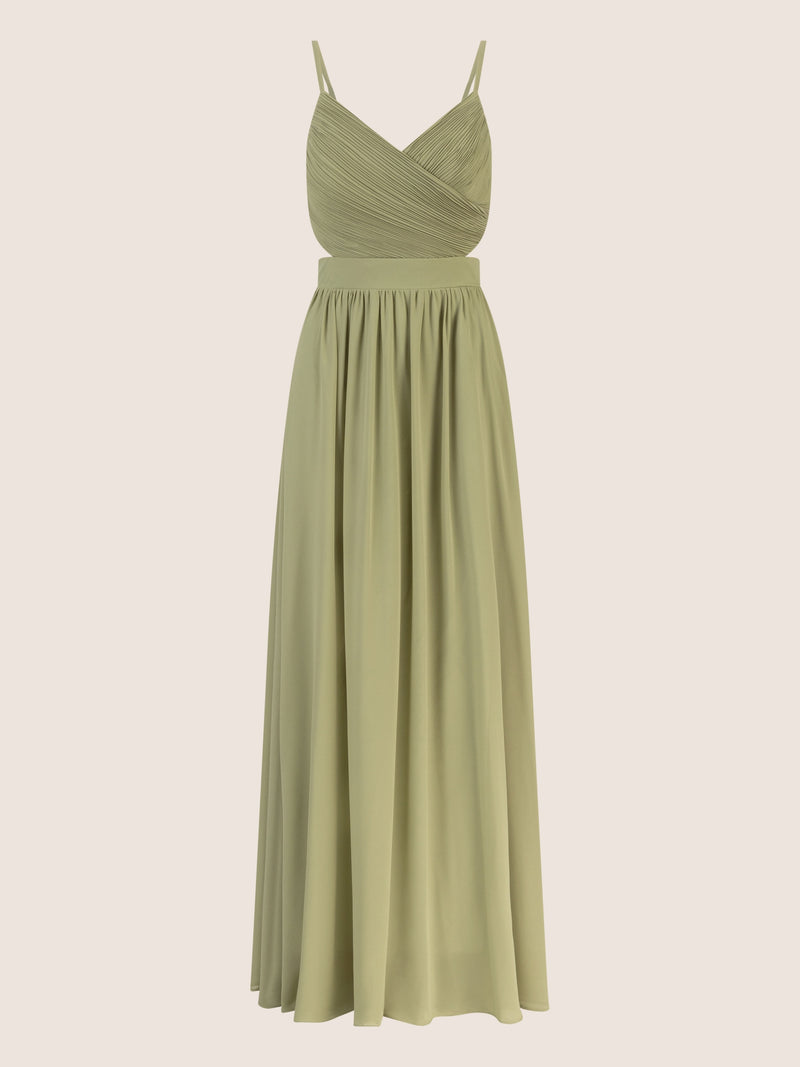 APART Langes Chiffon Kleid mit verstellbaren Spaghettiträgern | olive
