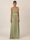 APART Langes Chiffon Kleid mit verstellbaren Spaghettiträgern | olive