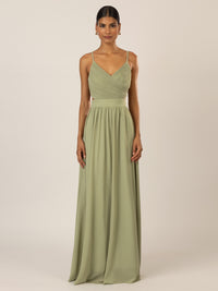 APART Langes Chiffon Kleid mit verstellbaren Spaghettiträgern | olive