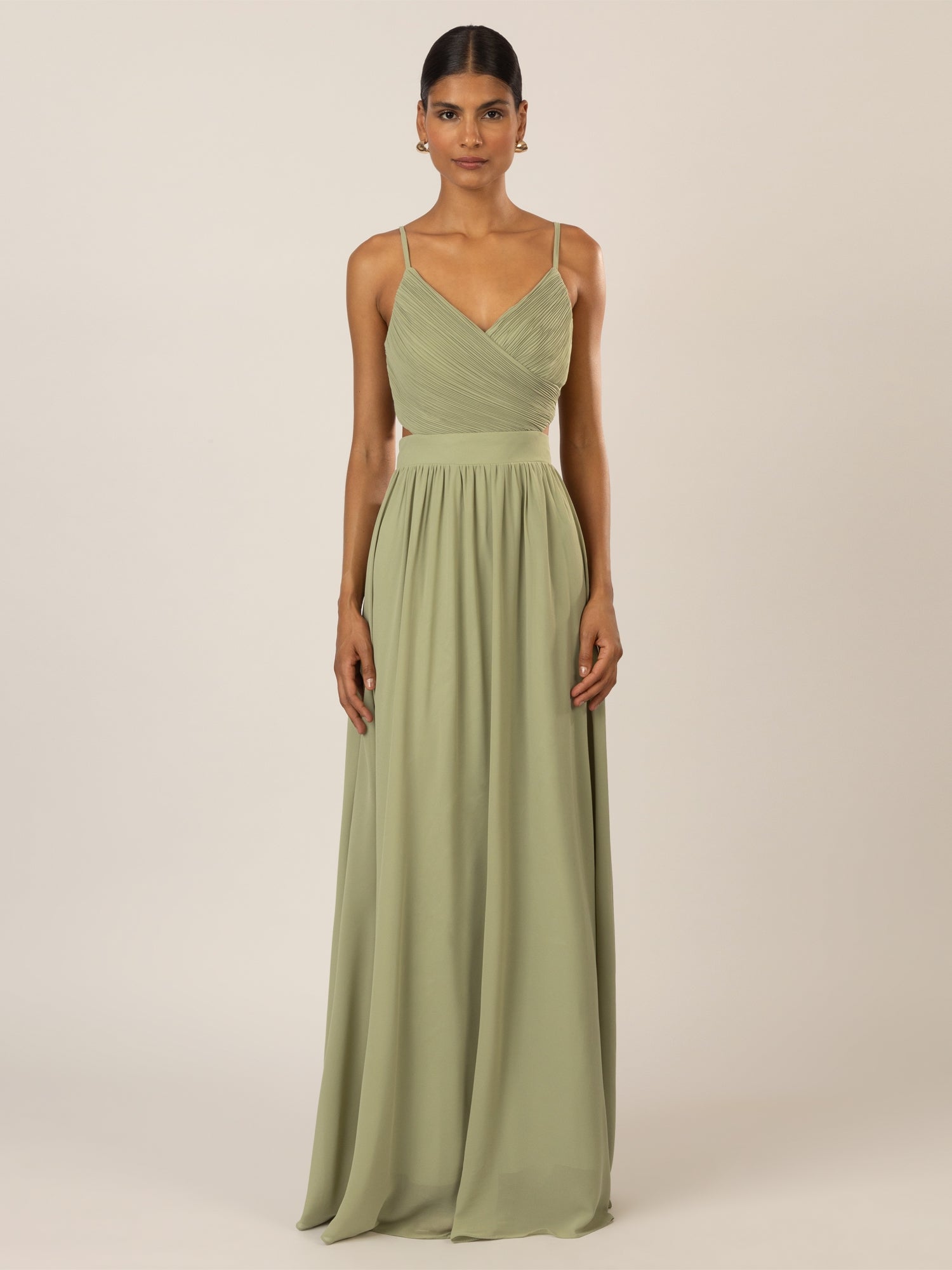 APART Langes Chiffon Kleid mit verstellbaren Spaghettiträgern | olive