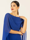 APART Kleid mit Chiffonstola aus einer leicht strukturierten Ware und angearbeitetem Cape | royalblau