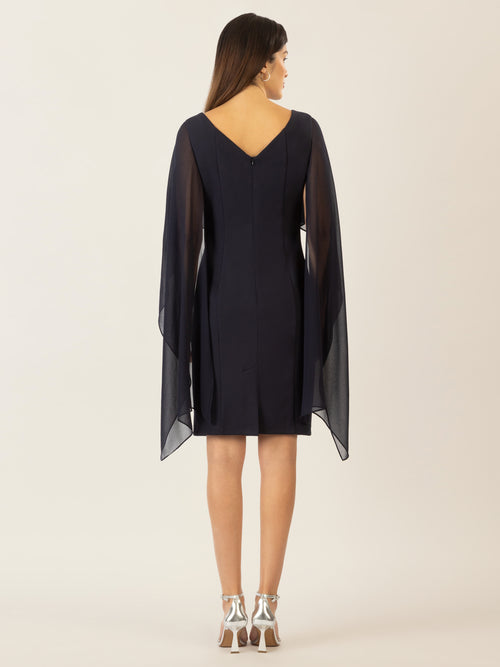 APART Kleid mit Chiffonstola aus einer leicht strukturierten Ware und angearbeitetem Cape | nachtblau image 1