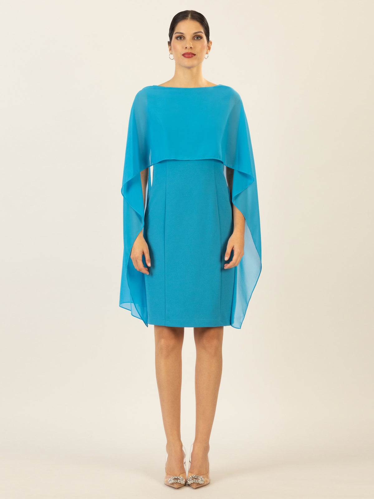 APART Kleid mit Chiffonstola aus einer leicht strukturierten Ware und angearbeitetem Cape | türkis