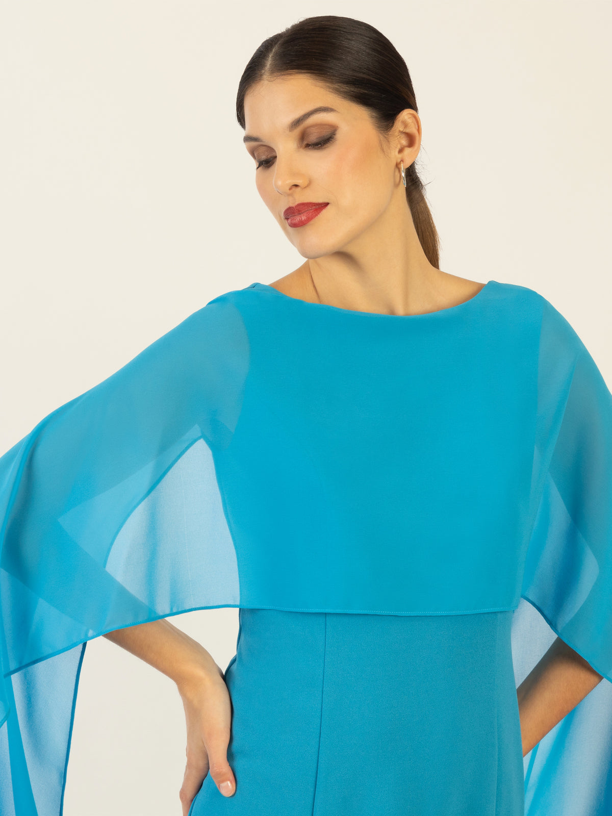 APART Kleid mit Chiffonstola aus einer leicht strukturierten Ware und angearbeitetem Cape | türkis