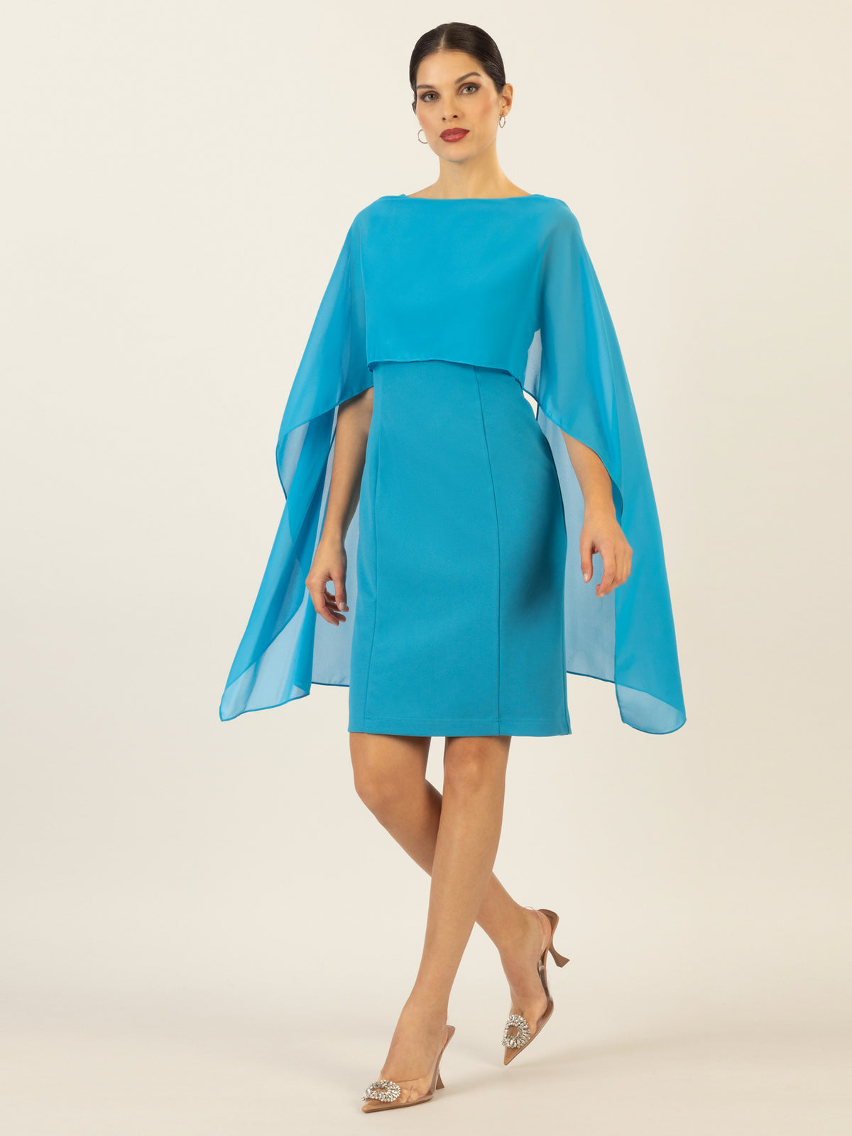 APART Kleid mit Chiffonstola aus einer leicht strukturierten Ware und angearbeitetem Cape | türkis