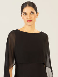 APART Kleid mit Chiffonstola aus einer leicht strukturierten Ware und angearbeitetem Cape | schwarz