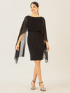 APART Kleid mit Chiffonstola aus einer leicht strukturierten Ware und angearbeitetem Cape | schwarz