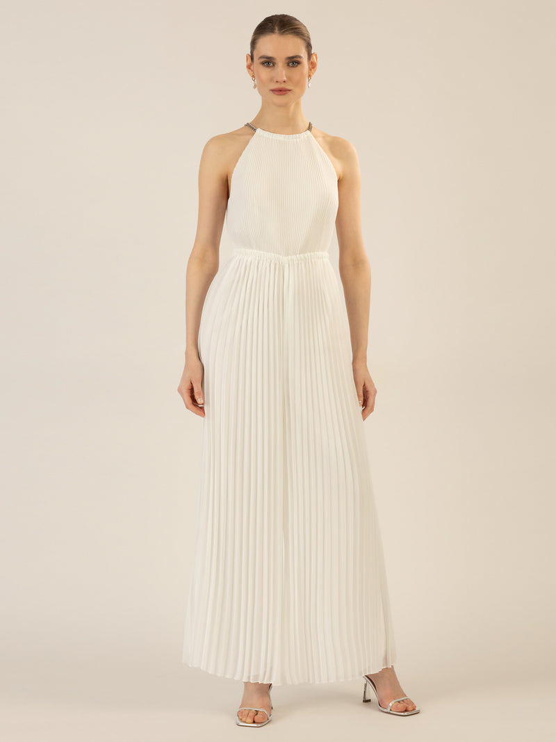 APART Plisseeoverall im Neckholder-Stil | creme