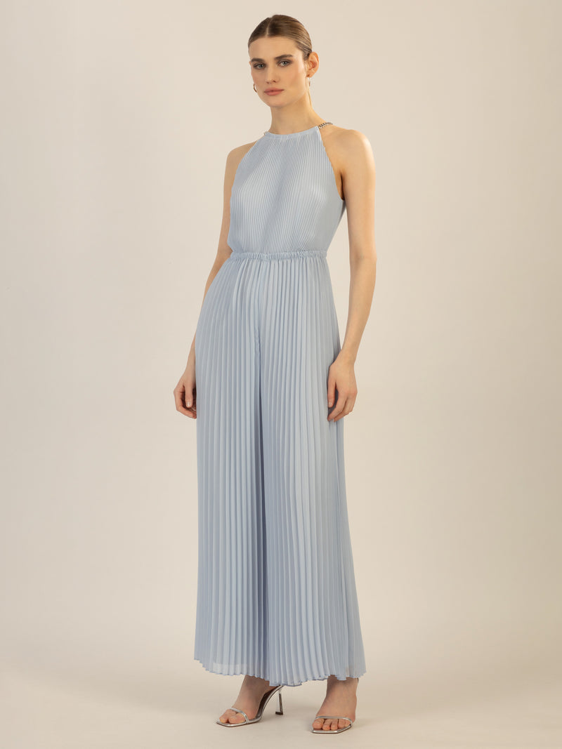 APART Plisseeoverall im Neckholder-Stil | hellblau