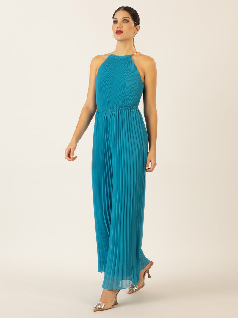 APART Plisseeoverall im Neckholder-Stil | türkis