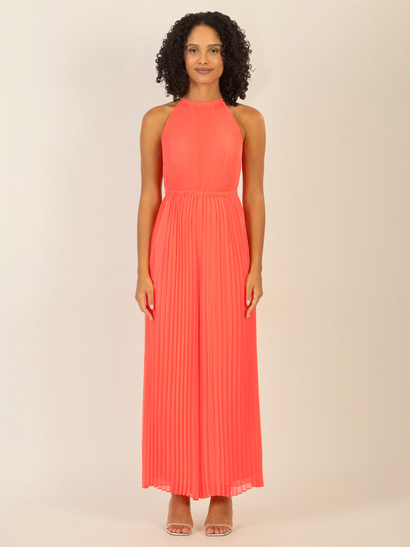 APART Plisseeoverall im Neckholder-Stil | koralle