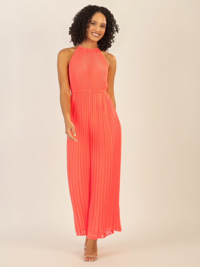 APART Plisseeoverall im Neckholder-Stil | koralle