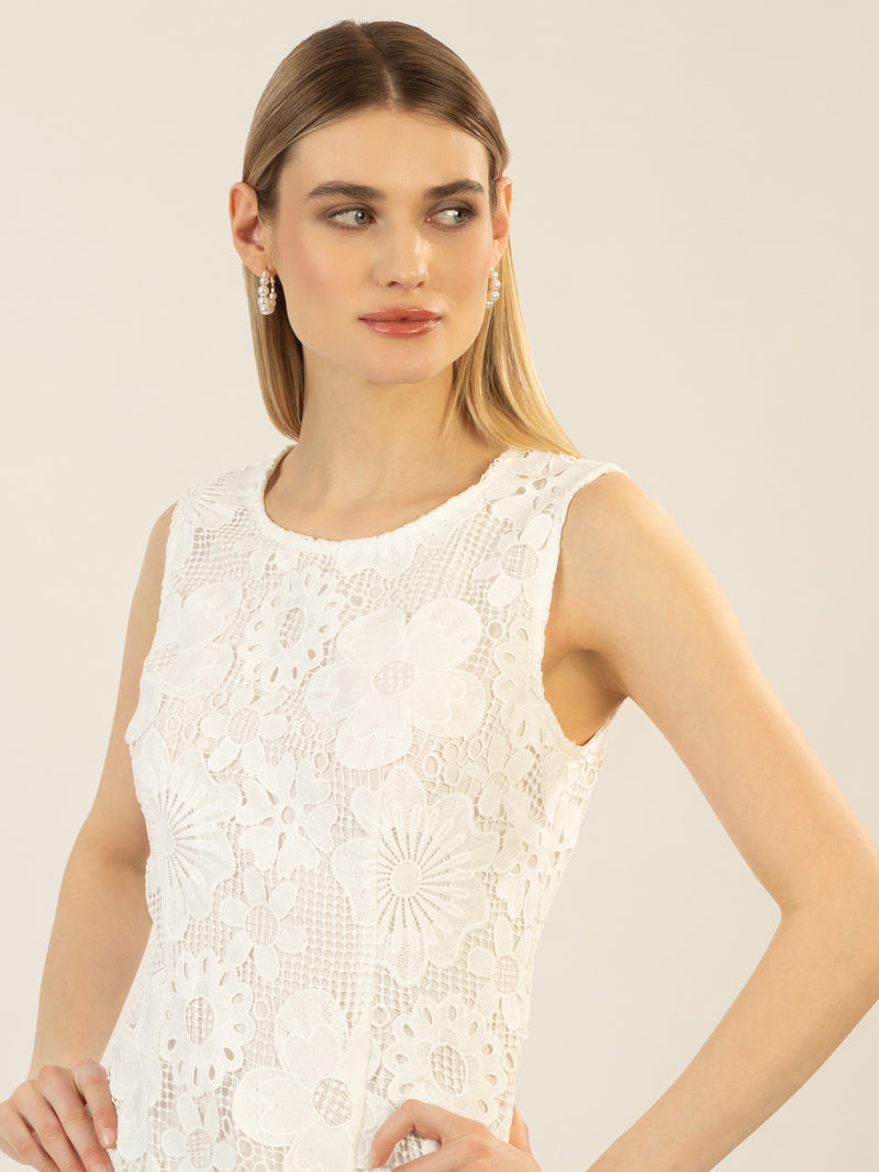 APART Spitzenkleid mit rundem Ausschnitt | creme