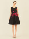 APART Cocktailkleid mit gestickten Blättern und mehrfarbigen 3D-Blüten | schwarz-multicolor