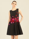 APART Cocktailkleid mit gestickten Blättern und mehrfarbigen 3D-Blüten | schwarz-multicolor
