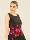 APART Cocktailkleid mit gestickten Blättern und mehrfarbigen 3D-Blüten | schwarz-multicolor