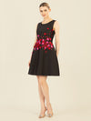 APART Cocktailkleid mit gestickten Blättern und mehrfarbigen 3D-Blüten | schwarz-multicolor