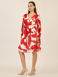 APART Kleid mit allover Druck und Plissee-Falten | rot-creme