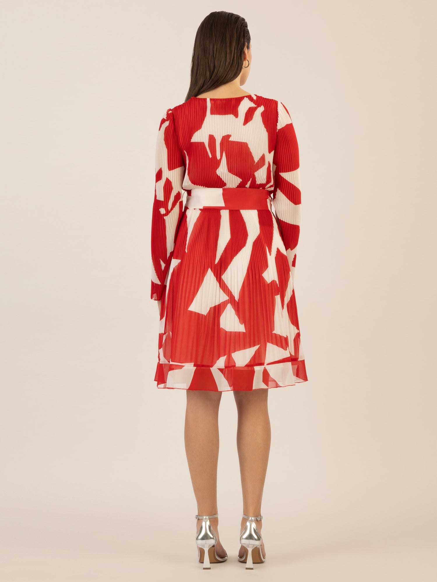 APART Kleid mit allover Druck und Plissee-Falten | rot-creme