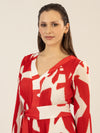 APART Kleid mit allover Druck und Plissee-Falten | rot-creme