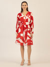 APART Kleid mit allover Druck und Plissee-Falten | rot-creme