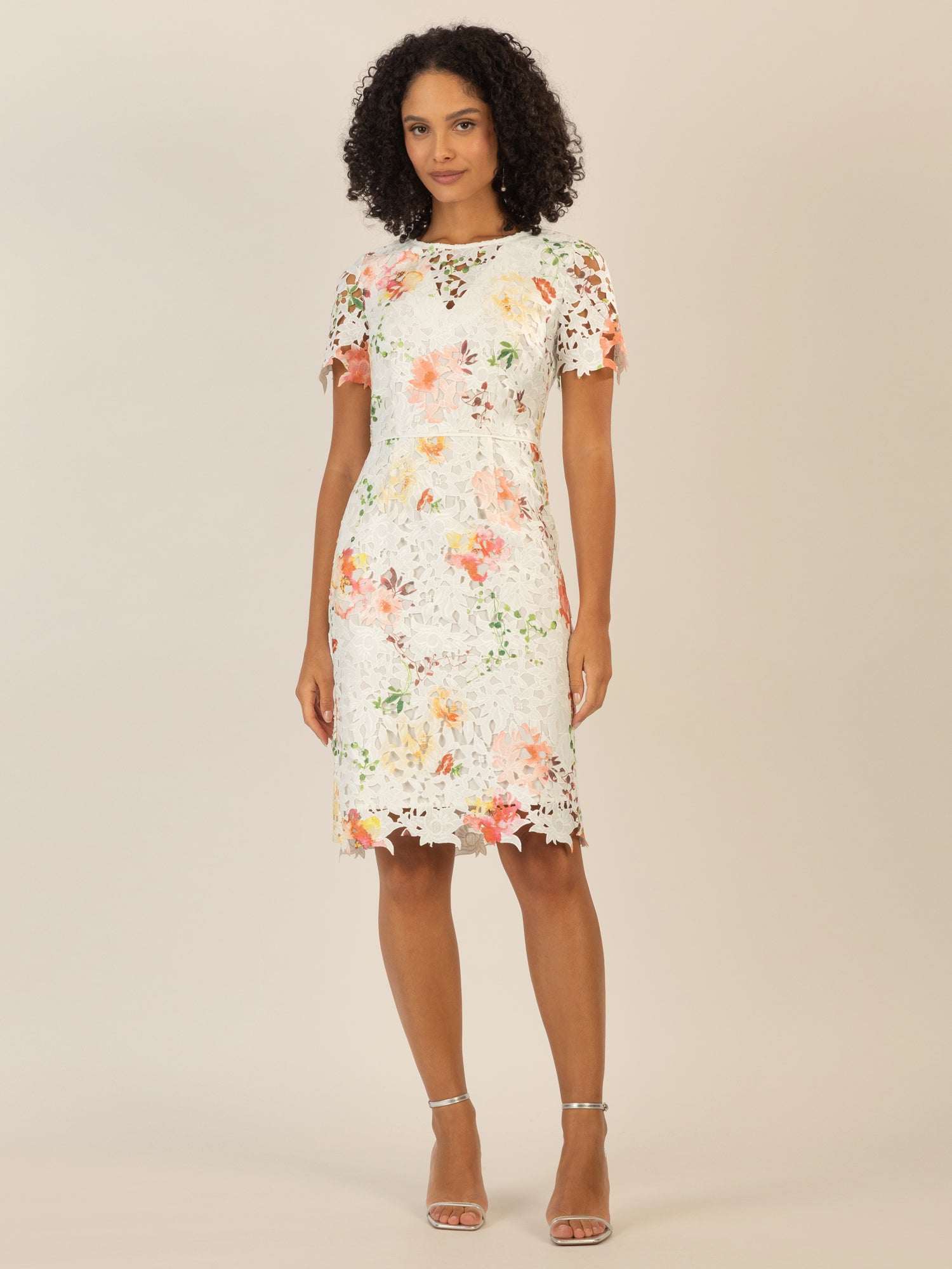 APART Spitzenkleid aus Spitze, allover bedruckt | creme-multicolor