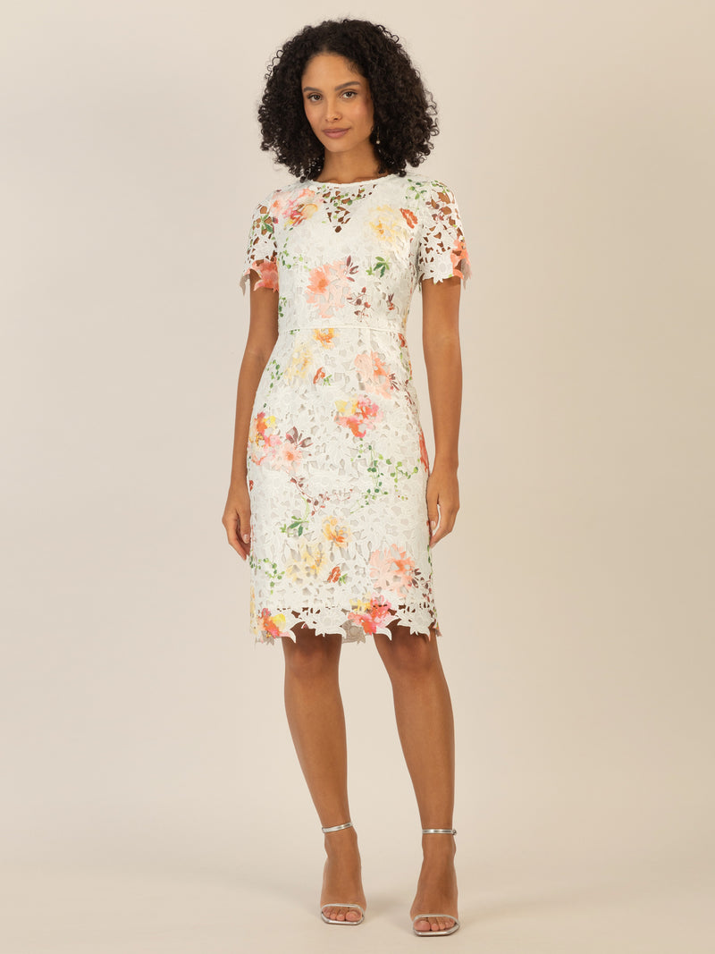APART Spitzenkleid aus Spitze, allover bedruckt | creme-multicolor