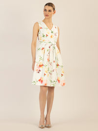 APART bedrucktes Satinkleid aus matt glänzendem Satin mit allover Flower-Print | creme-multicolor