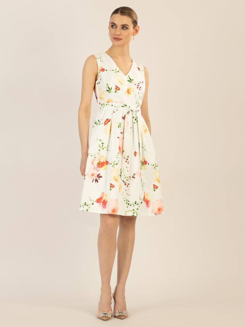 APART bedrucktes Satinkleid aus matt glänzendem Satin mit allover Flower-Print | creme-multicolor