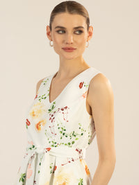 APART bedrucktes Satinkleid aus matt glänzendem Satin mit allover Flower-Print | creme-multicolor