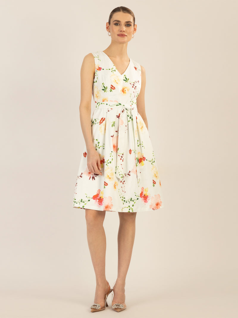 APART bedrucktes Satinkleid aus matt glänzendem Satin mit allover Flower-Print | creme-multicolor