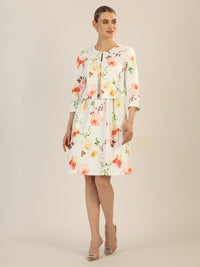 APART bedruckter Satinblazer aus mattglänzendem Satin mit allover Blumen Druck | creme-multicolor