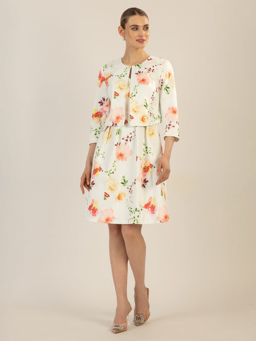 APART bedruckter Satinblazer aus mattglänzendem Satin mit allover Blumen Druck | creme-multicolor image 1