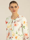 APART bedruckter Satinblazer aus mattglänzendem Satin mit allover Blumen Druck | creme-multicolor