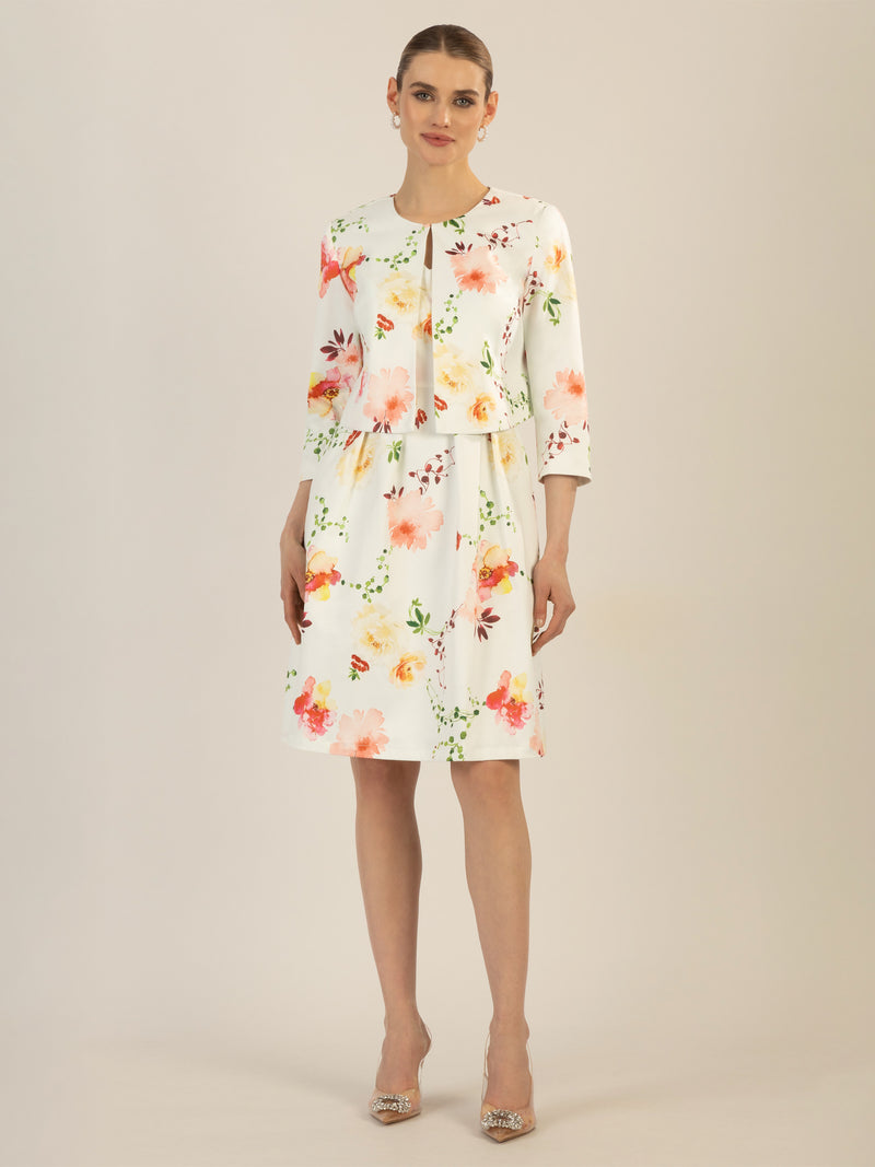 APART bedruckter Satinblazer aus mattglänzendem Satin mit allover Blumen Druck | creme-multicolor