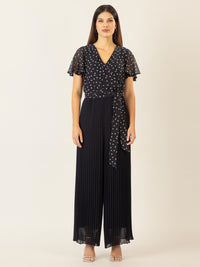 APART Overall mit Dots-Druck und Plisseefalten | nachtblau-creme