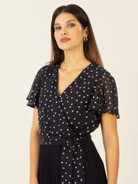 APART Overall mit Dots-Druck und Plisseefalten | nachtblau-creme