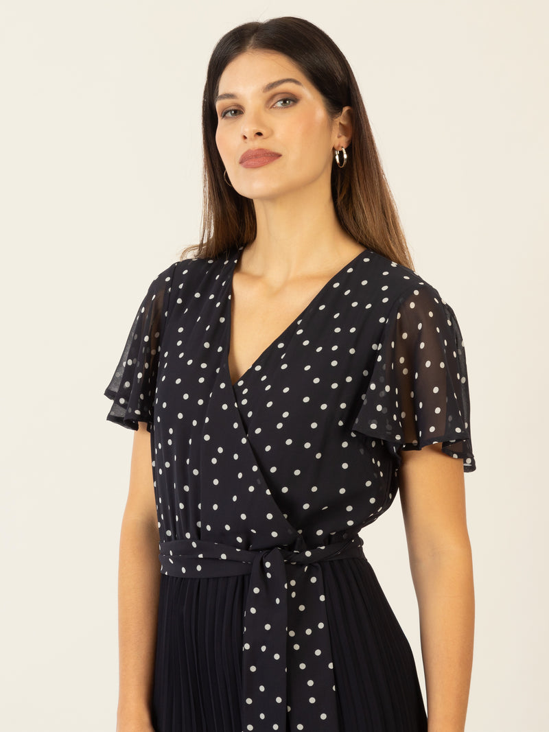 APART Overall mit Dots-Druck und Plisseefalten | nachtblau-creme